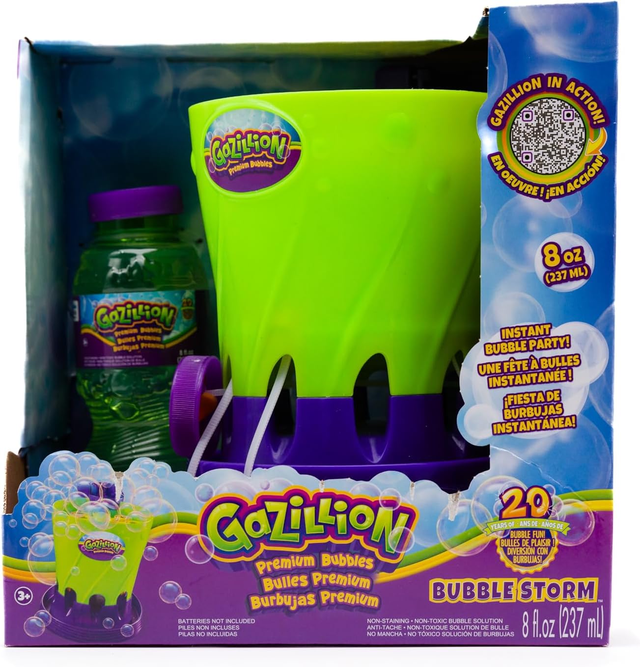Gazillion Bubble Storm Bubble Making Machine - Portable Bubble Maker - Instant Bubble Creation - Outdoor Toy for Kids - 8 oz. Bubble Solution Included - Ages 3+