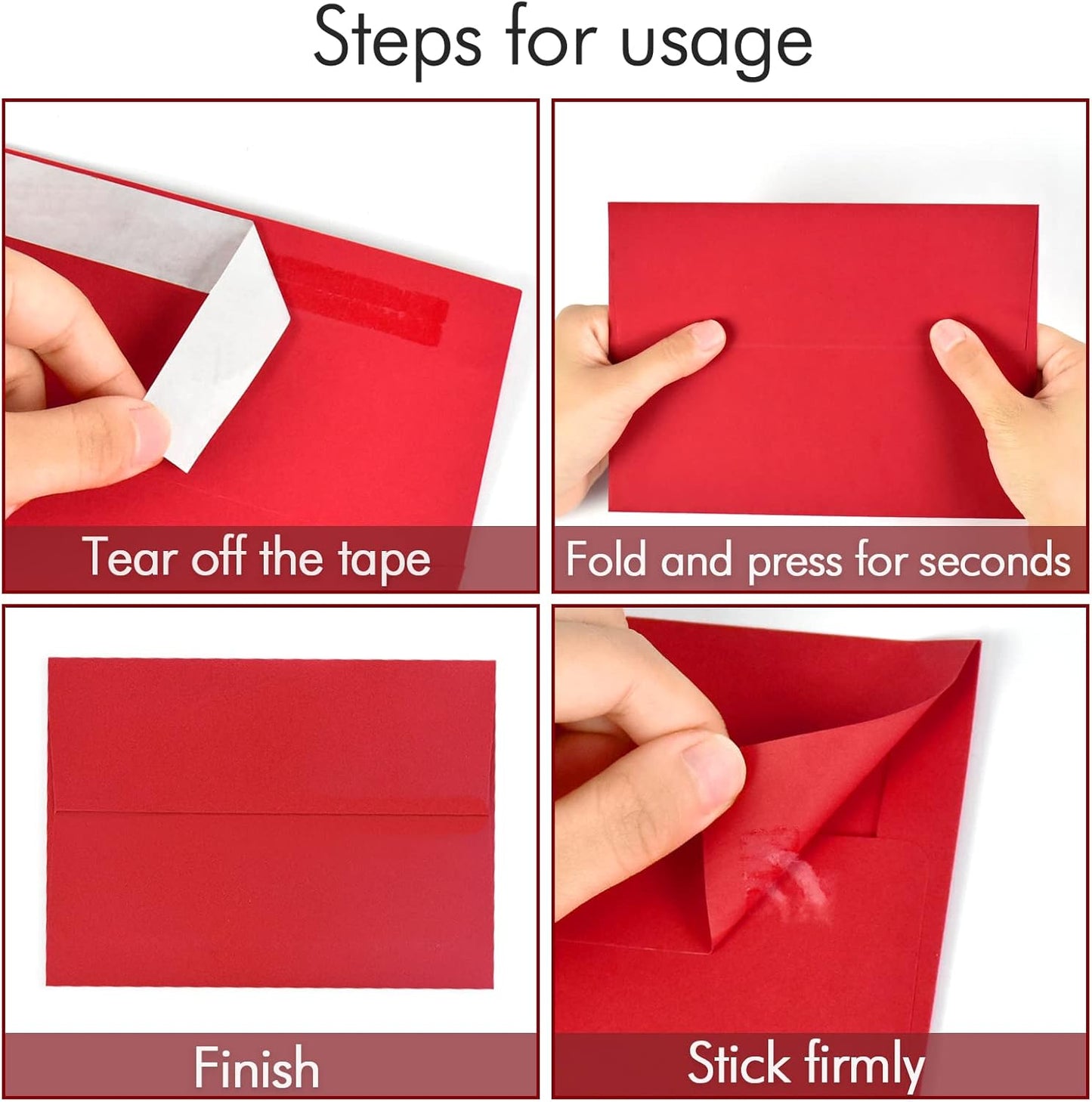 A7 Red Invitation 5x7 Envelopes 100 Pack- Self Seal, Square Flap,Perfect for 5x7 Cards, Weddings, Birthday, invitations, Graduation, Baby Shower, 5.25 x 7.25 Inches, 100 Pack, (Red)