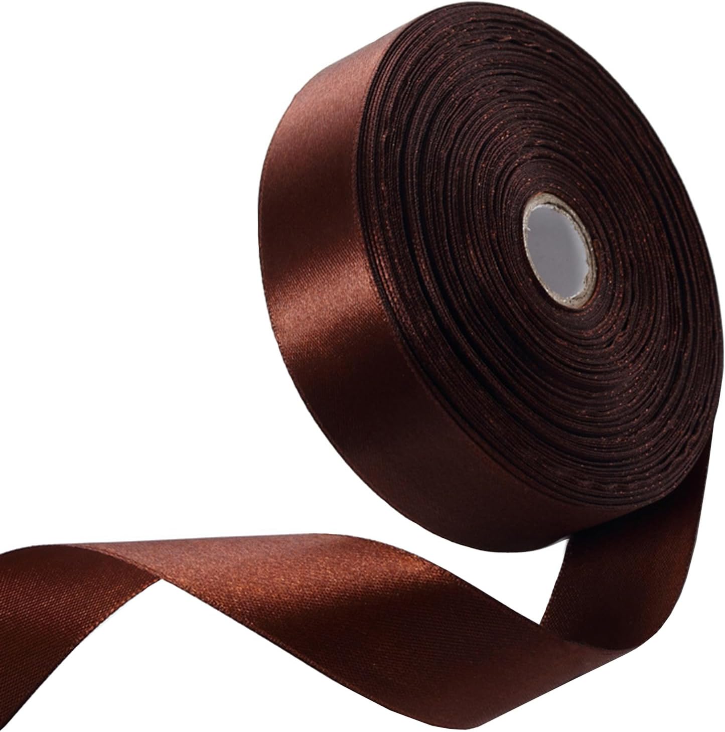 1 Inch Brown Satin Ribbon 50 Yards Solid Fabric Ribbons for Gift Wrapping, Crafts, Floral Arrangements, Wedding, Party, Holiday Decor