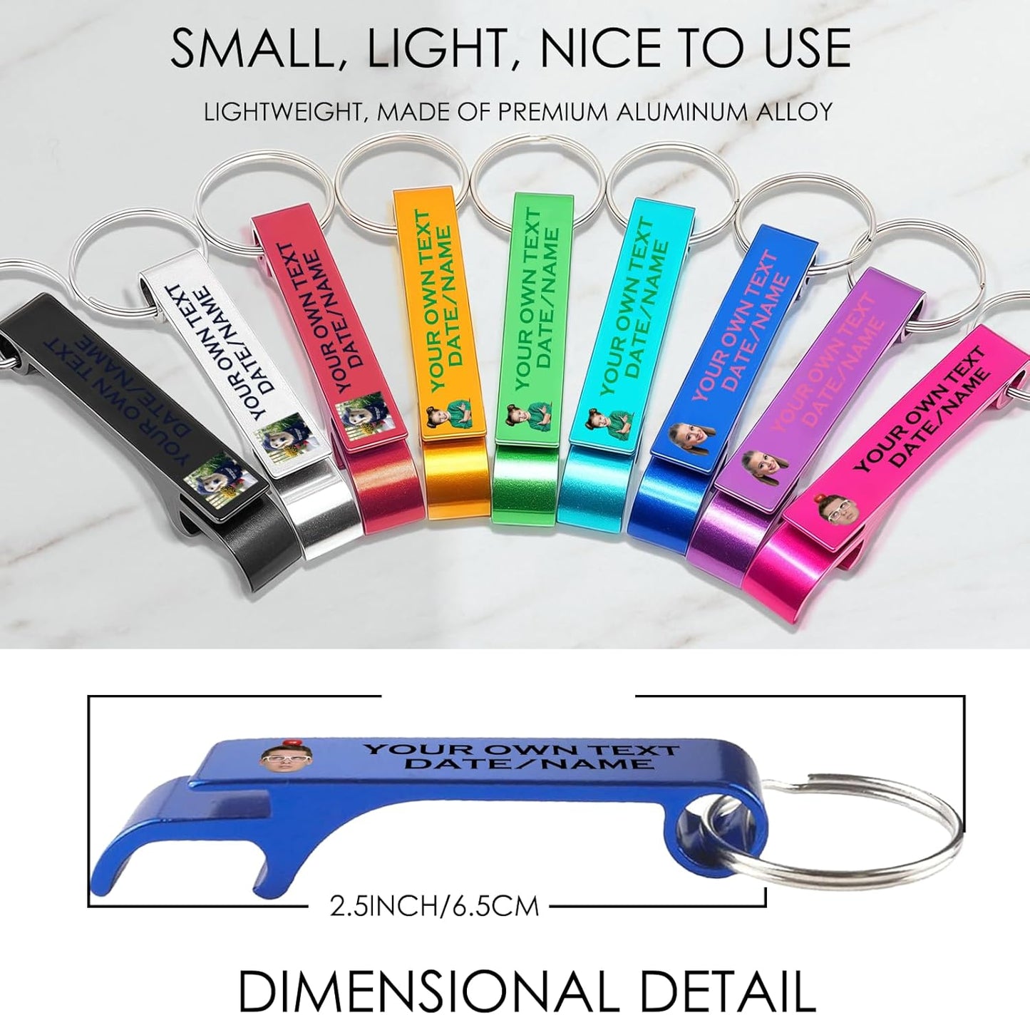 UBJVA Custom Bottle Opener Bulk Personalized Aluminum Bottle Opener Keychains with Text Logo Photo Wedding Favors Graduation Party Bar