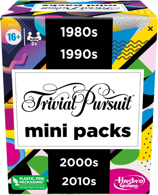 GAMES (EXCL. MONOPOLY) Trivial Pursuit Mini Packs Multipack, Fun Trivia Questions for Adults and Teens Ages 16+, Includes 4 Game Featuring 4 Decades