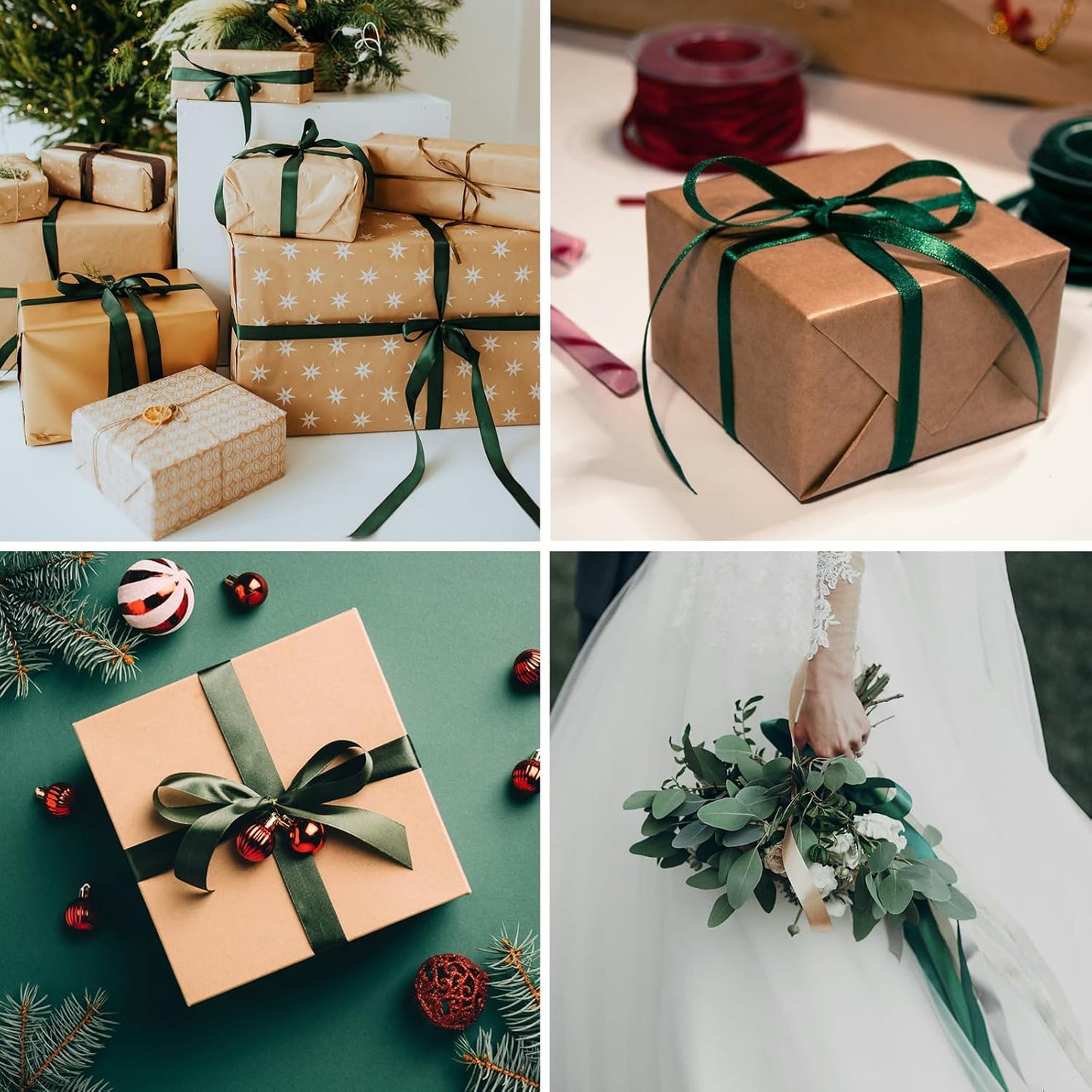 1 Inch Forest Green Satin Ribbon 50 Yards Solid Fabric Ribbons for Gift Wrapping, Crafts, Floral Arrangements, Wedding, Party, Holiday Decor