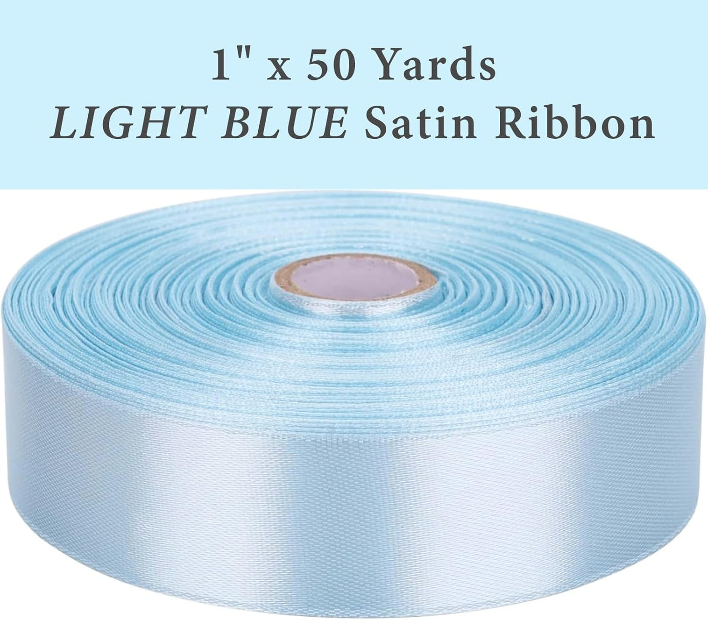 1 Inch Light Blue Satin Ribbon 50 Yards Solid Fabric Ribbons for Gift Wrapping, Crafts, Floral Arrangements, Wedding, Party, Holiday Decor