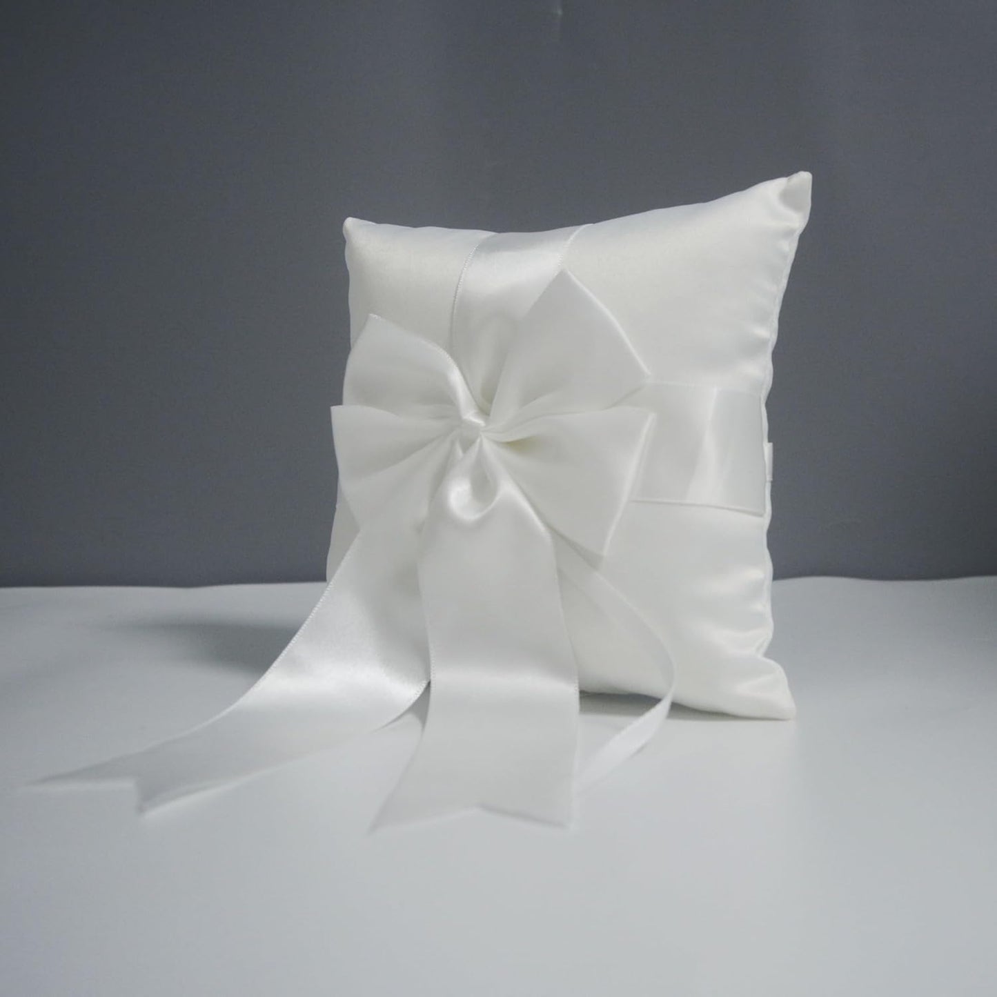 Ivory Ring Bearer Pillow, Satin Finish Bowknot Ring Pillow