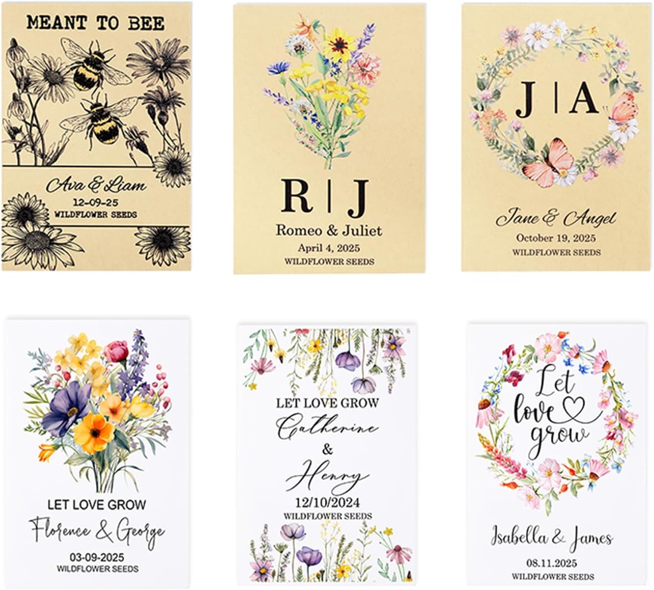 callie Personalized Wedding Seed Packet Favors, Custom Wildflower Seeds Storage with Name and Date, Kraft/White Paper Envelopes for Wedding Party Bridal Shower, 20-300 PCS
