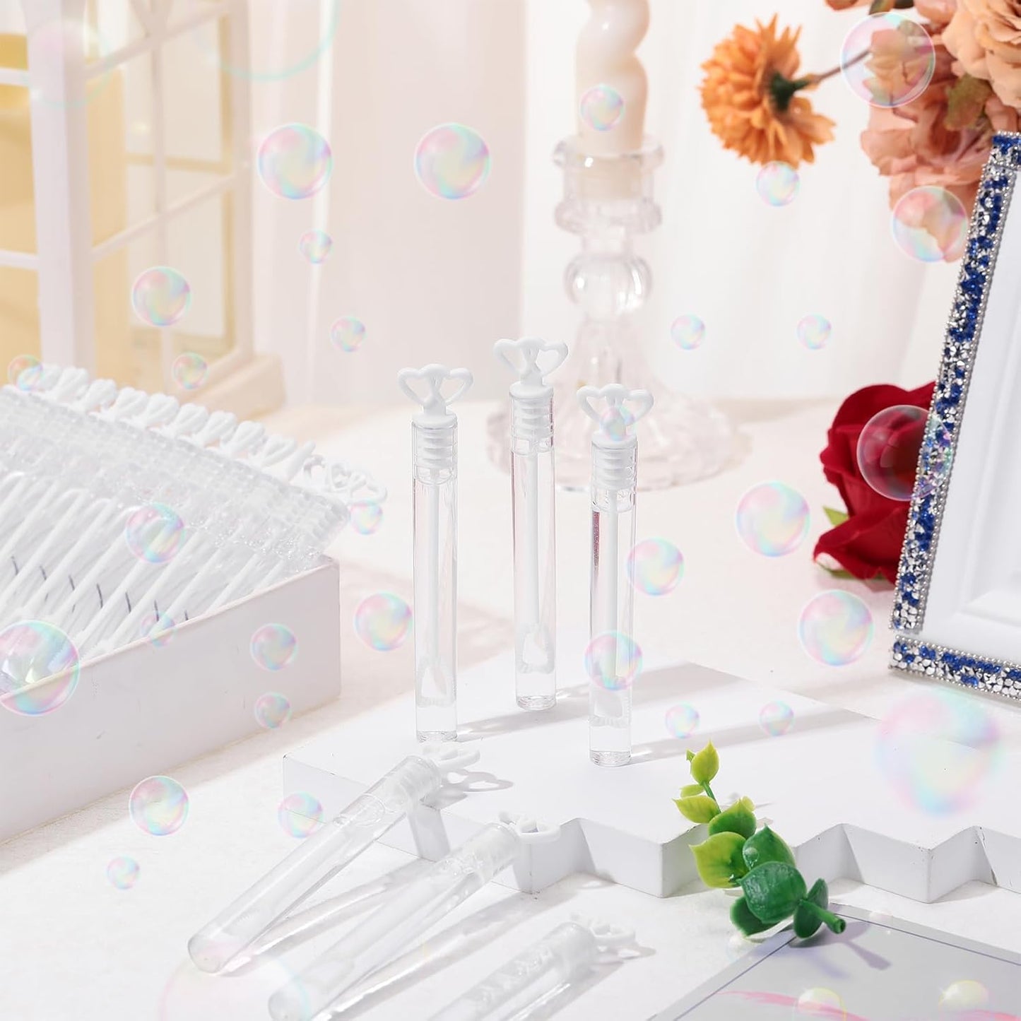 150 Pcs Bubble Wands Bulk for Wedding Party Mini Heart Wand with Bubble Solution for Wedding Bridal Showers Valentine Anniversary Graduation Birthday Supplies(White,Double Heart)