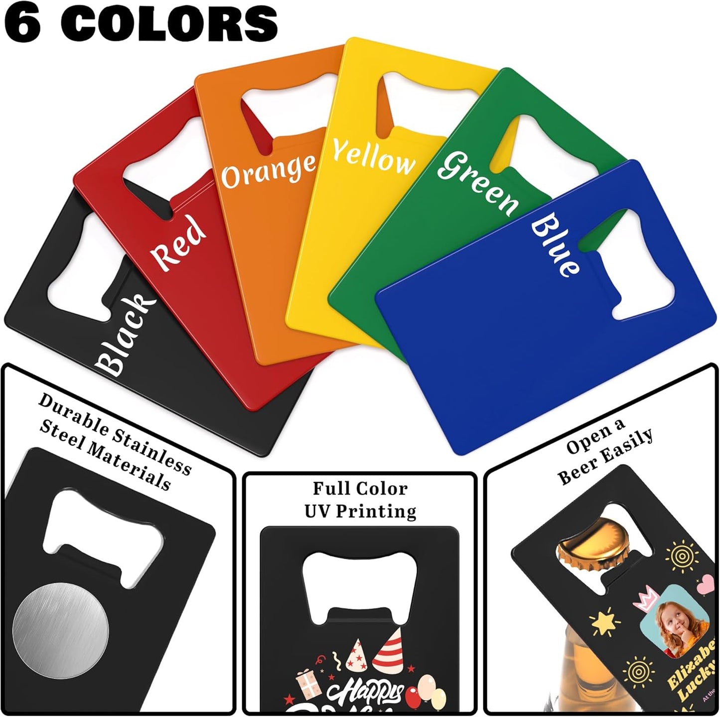 4-100 Pcs Custom Bottle Opener, Personalized Stainless Steel Credit Card Bottle Opener, Full Color Print Custom Beer Can Opener Bulk for Bar, Wedding Favors, Party, Promotion, Groomsmen Gift (Blue)