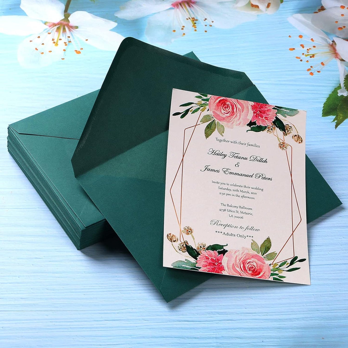 PONATIA 50 PCS/Pack A7 Emerald Green Envelopes, 5.25x7.5'', Perfect For 5x7'' Weddings Invitation Cards, Graduation, Acrylic Invitations, Photos, 5x7'' Envelopes For Invitations