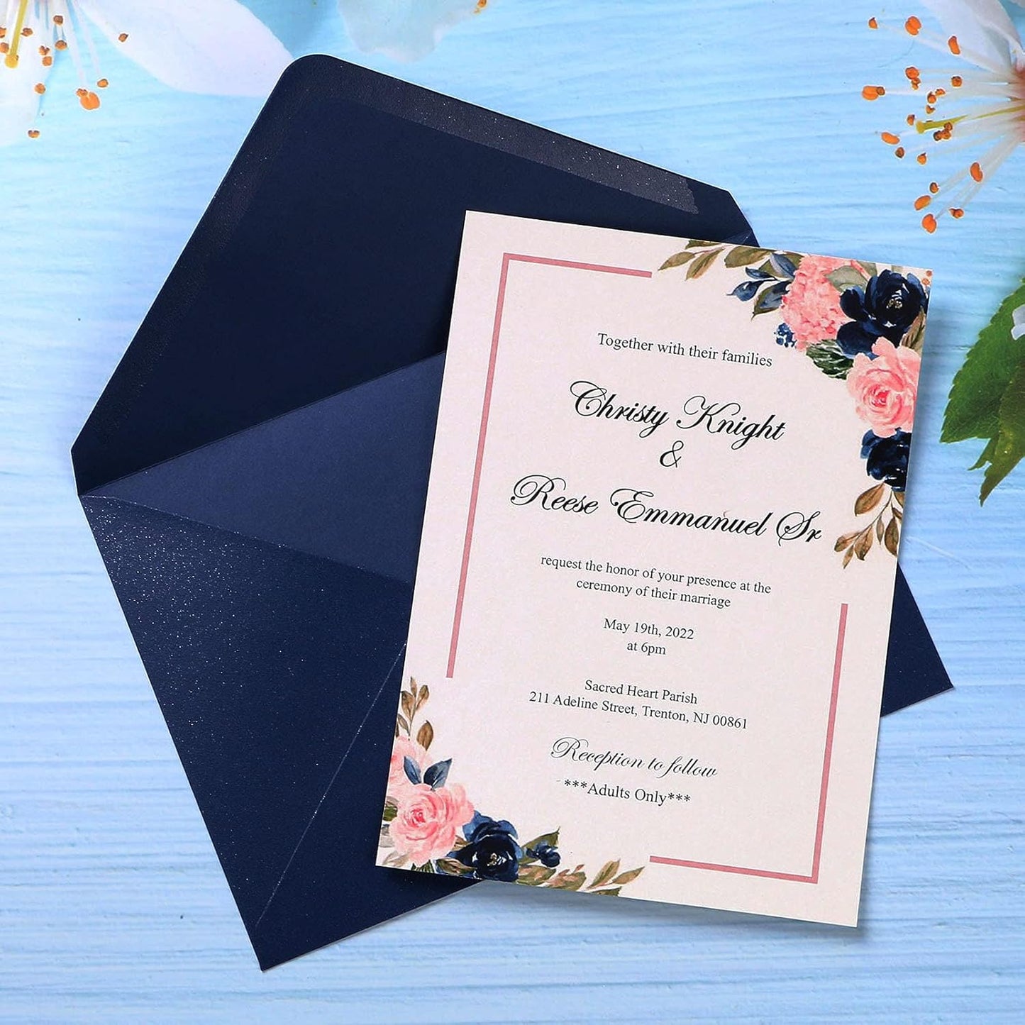 PONATIA 50 Pieces/Pack A7 Envelopes, 5.25 x 7.5'' Shiny Navy BlueEnvelopes for Invitations Cards, Perfect For 5x7'' Wedding Invitation Cards, Christmas Gift Cards Envelopes, 5x7'' Photograh