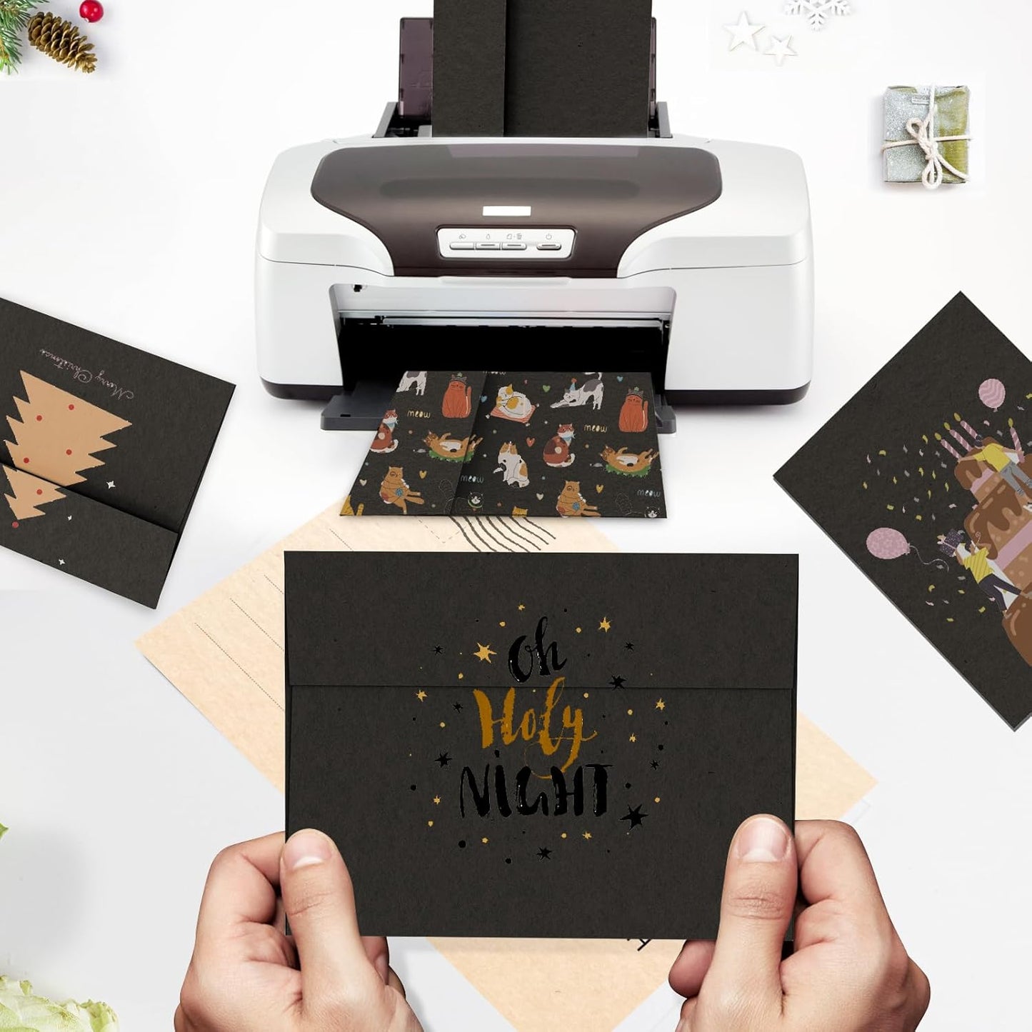 A7 Black Envelopes 100 Pack, Goefun Self Seal Printable Envelopes for Invitation, 5x7 Greeting Cards, Graduation, Birthday, 5.25 x 7.25 in, 120GSM