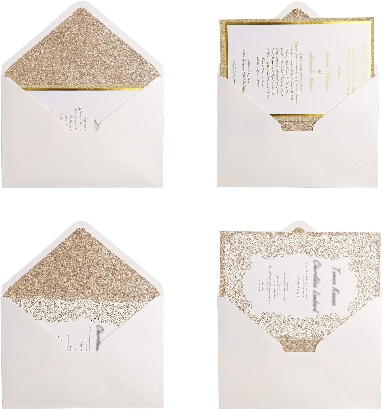 PONATIA 50 Pieces/Lot A7 Envelopes, 5.25 x 7.5'' Gold Glitter Shinny Envelopes, Perfect for 5x7'' Weddings, Invitation Cards,Graduation Invite