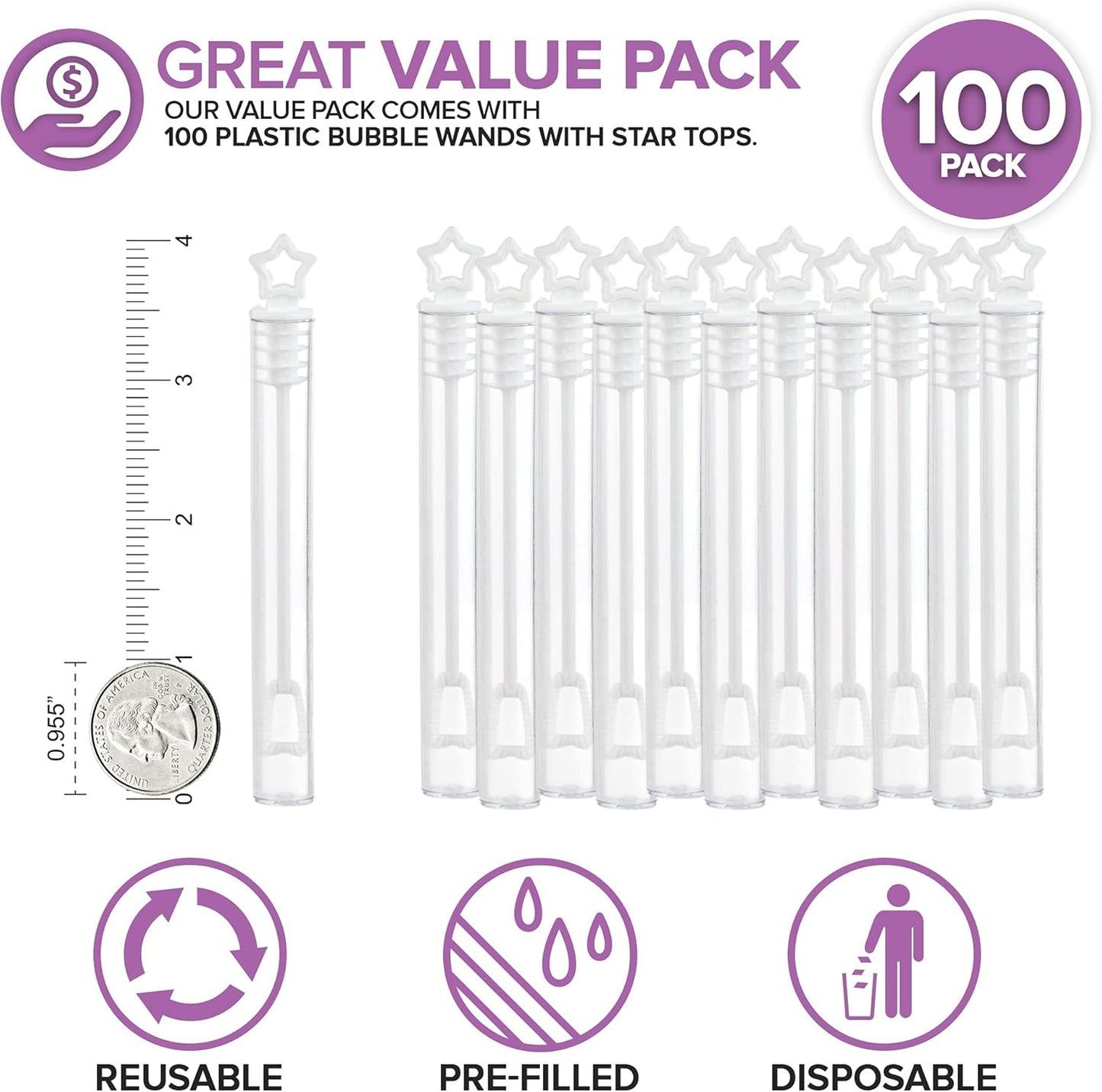 Wedding Bubbles Bulk - White Star Top Wands (100 Count) Individual Mini Bubble Wand Favors for Weddings, Celebration Party Favor for Guests - Stock Your Home