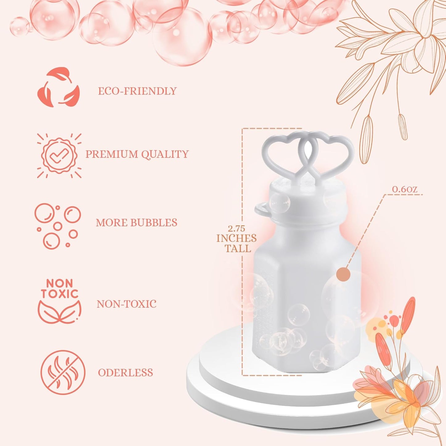 Wedding Bubbles Bulk - (48 Count) Mini White Double Heart Top Wands, Great for Bridal Party Favors, Engagement, Anniversary Celebrations, Valentine Bubbles and Wedding Favors