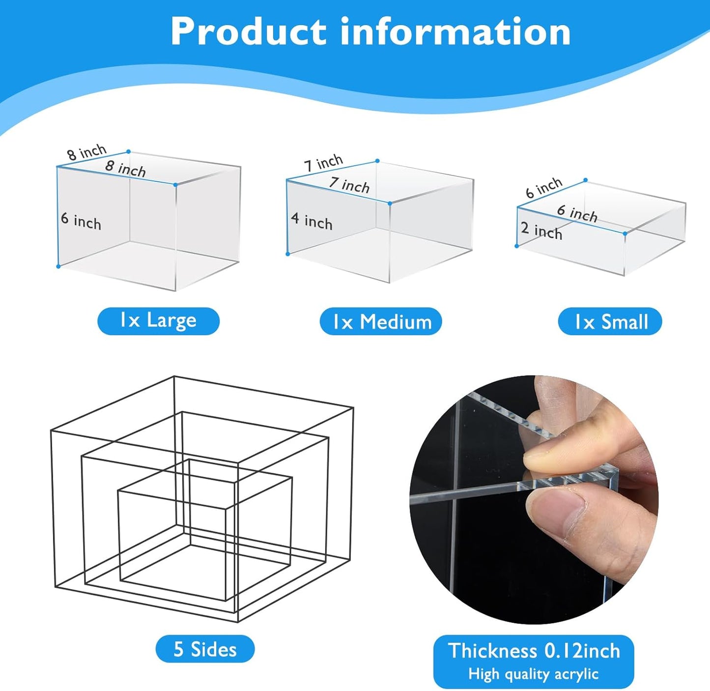 6Pcs Clear Buffet Risers Acrylic Boxes Display Food Risers for Buffet Table Platter Parties Weddings Catering Dessert Collectibles Figures Show ( 6''x7''x8'')