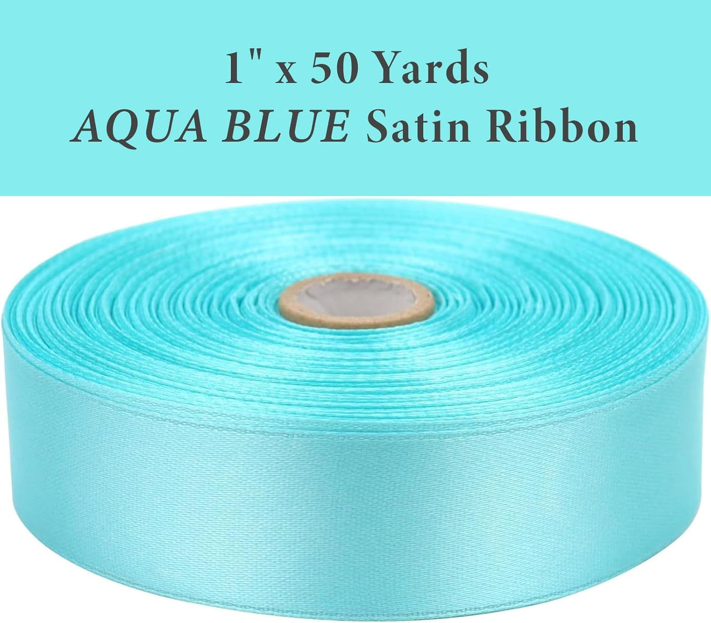 1 Inch Aqua Blue Satin Ribbon 50 Yards Solid Fabric Ribbons for Gift Wrapping, Crafts, Floral Arrangements, Wedding, Party, Holiday Decor