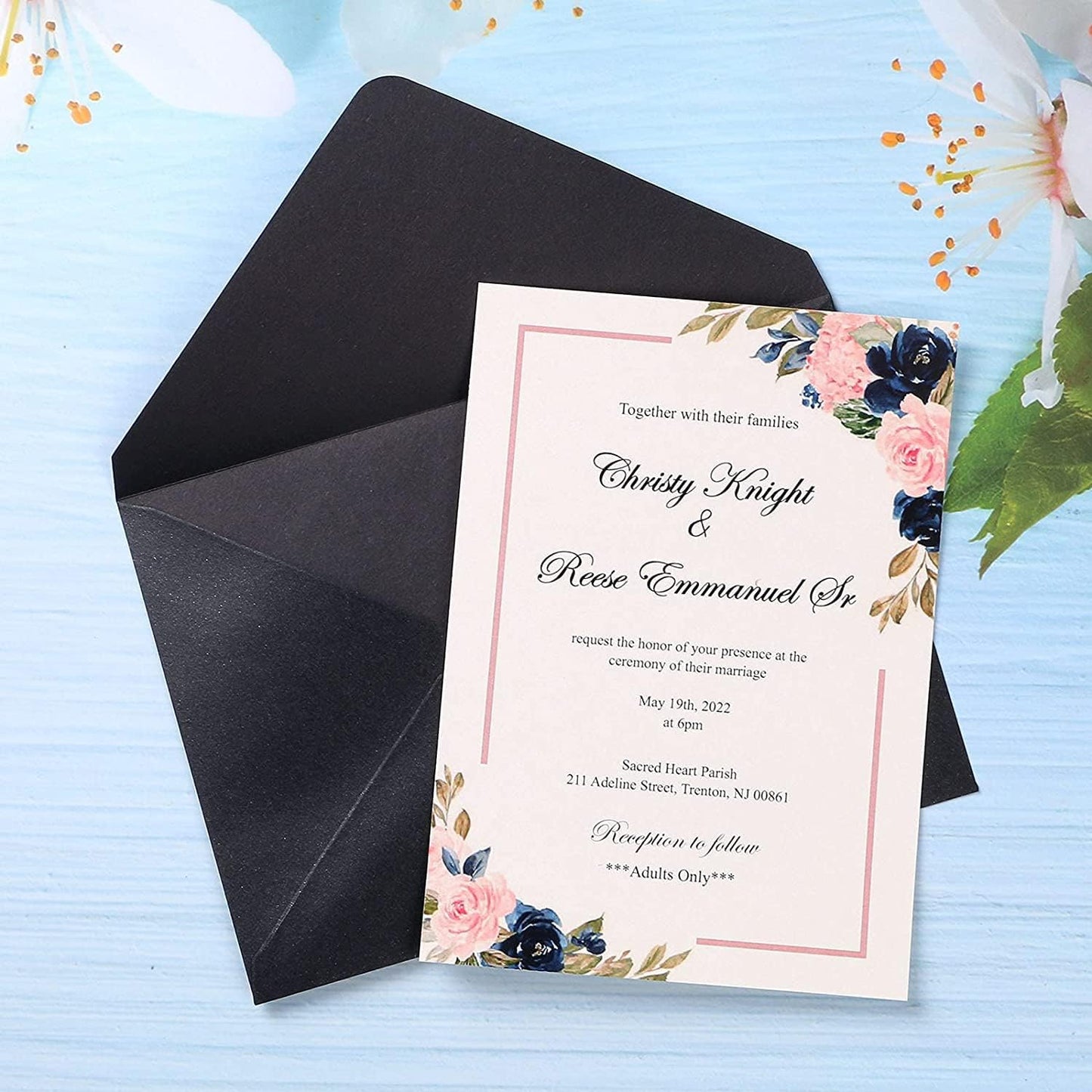PONATIA 50 Pieces/Pack A7 Envelopes, 5.25 x 7.5'' Black Shiny Envelopes Perfect for 5x7'' Invitation Cards, Weddings Invitations, Photos, greeting Cards, Christmas Gift Cards