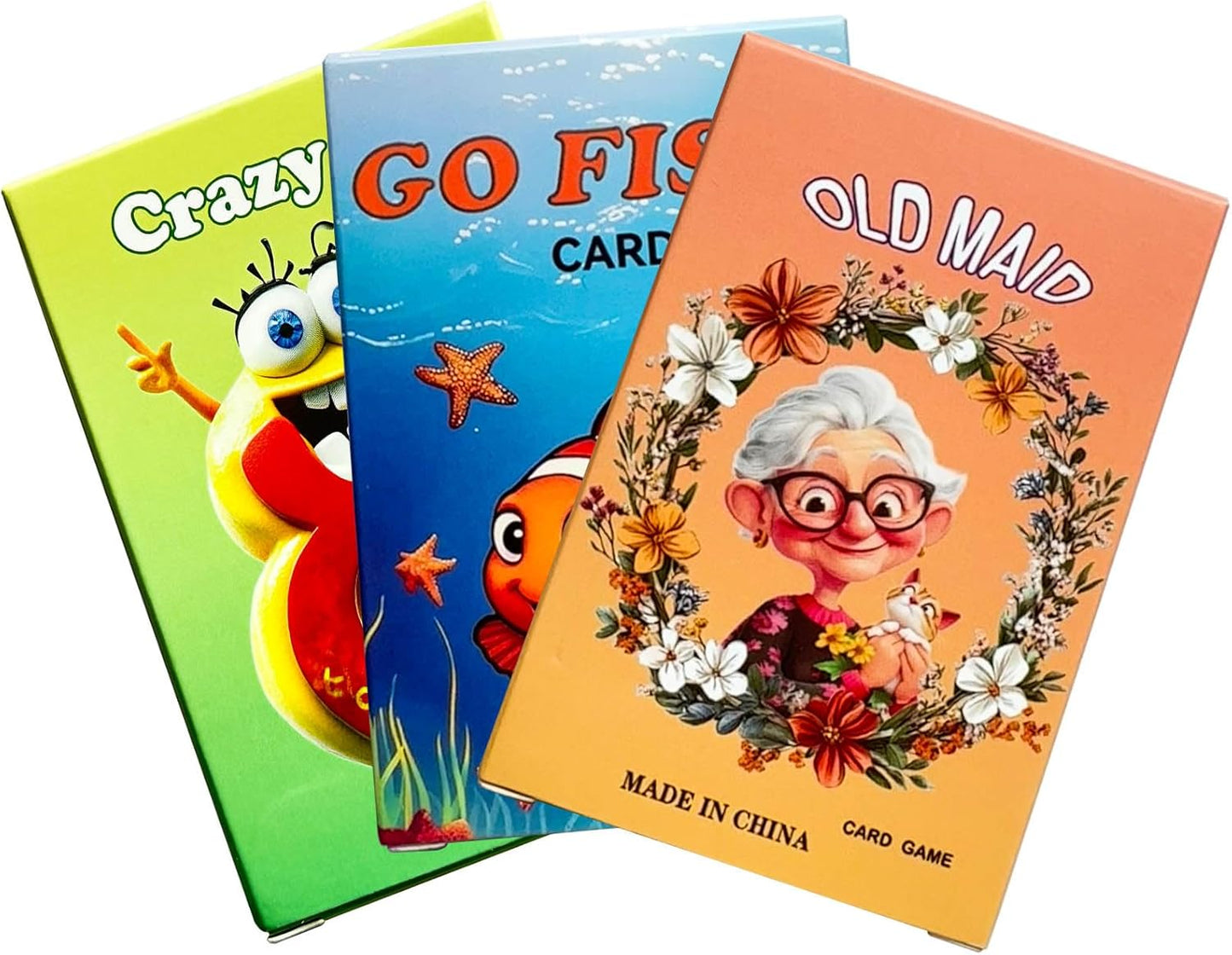 Card Games for Kids,Old Maid,Go Fish and Crazy 8's,3 Decks, Fun Family Classic Games, Holiday Birthday Gift