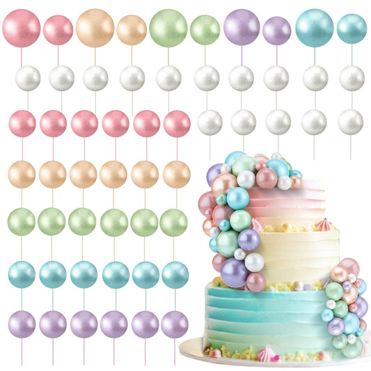 108 Pcs Balls Cake Topper DIY Cupcake Insert Foam Balloons for Cake Baking Wedding Anniversary Birthday Decoration(Gold,Yellow,Green,White,Blue,Purple,Multi Sizes)