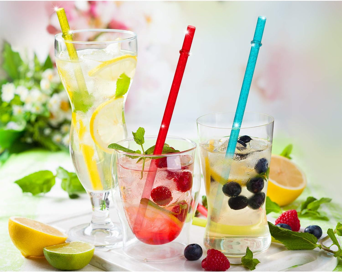 48 Pcs Plastic Straws with Team Bride Flags Reusable Glitter Drinking Straw(Gold, Dark Blue, Purple, Red, White, Green)