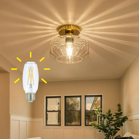 Gold Flush Mount Ceiling Light Modern - Hexagonal Diamond Faceted Glass, 50% Brighter 1200LM LED, Low-Profile for Kitchen/Hallway/Entryway, Tool-Free Installation (Brushed Gold Finish)