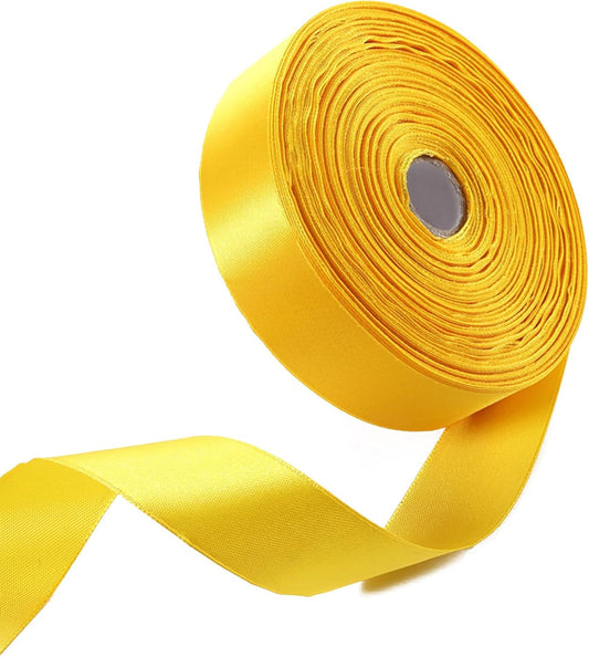 1 Inch Yellow Satin Ribbon 50 Yards Solid Fabric Ribbons for Gift Wrapping, Crafts, Floral Arrangements, Wedding, Party, Holiday Decor