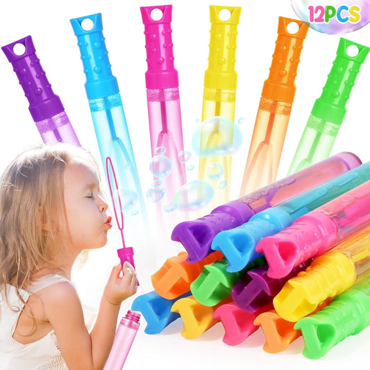 Bubble Wand, 12 Pcs Bubble Wands Bulk in 6 Colors, Bubble Party Favors for Kids, Summer Toys, Indoor Outdoor Activity, Themed Birthday, Wedding, for Girls & Boys
