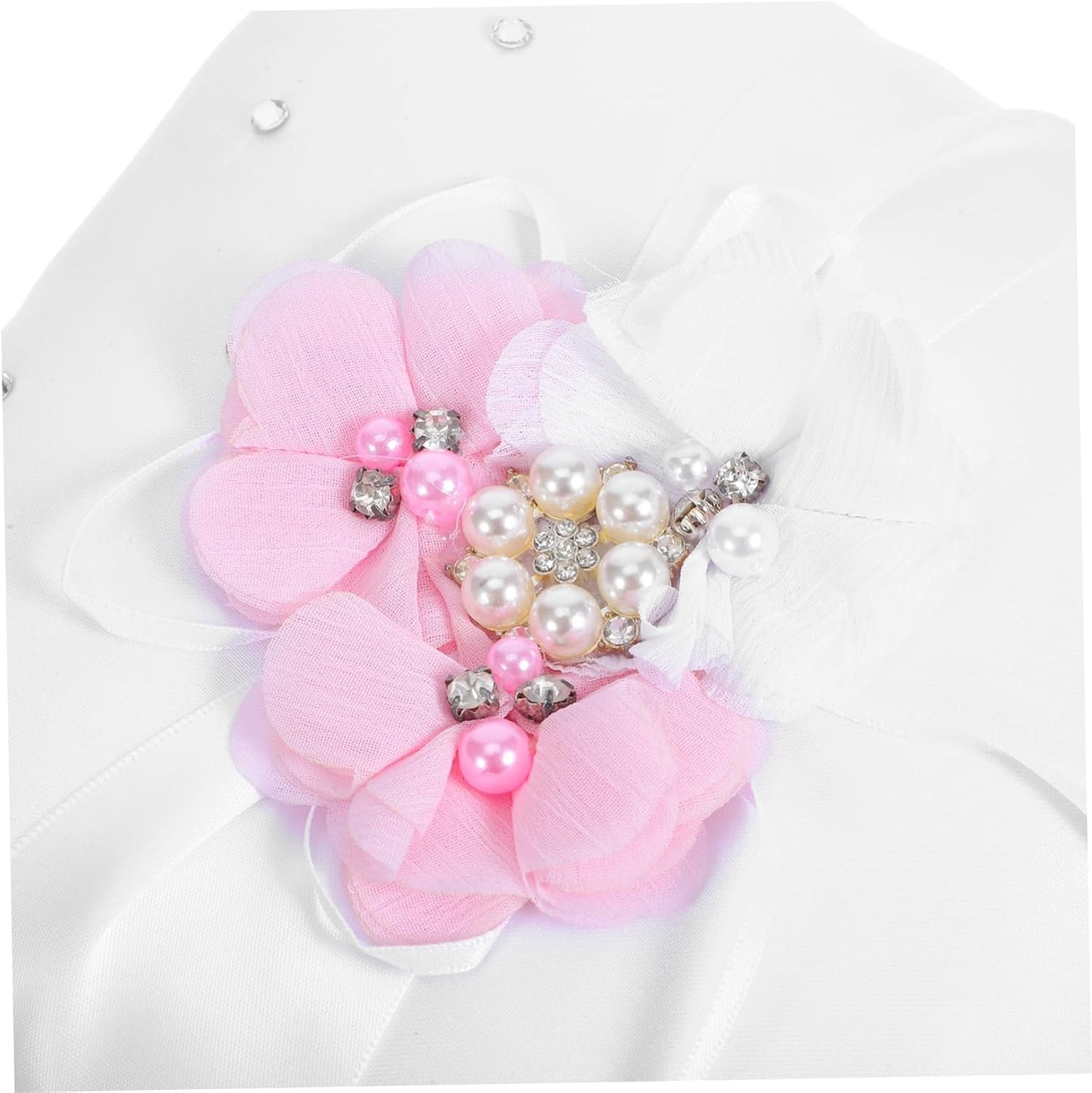 Floral Wedding Ring Bearer Pillow 20x20cm - Satin with Ribbon & Faux Pearls, Elegant Ceremony Decor for Bride and Flower Girl Accessories