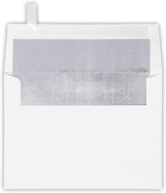 LUXPaper A7 Foil Lined Invitation Envelopes | Peel & Press | 5 1/4" x 7 1/4" | White w/Silver LUX Lining | 60lb. Text | 250 Qty