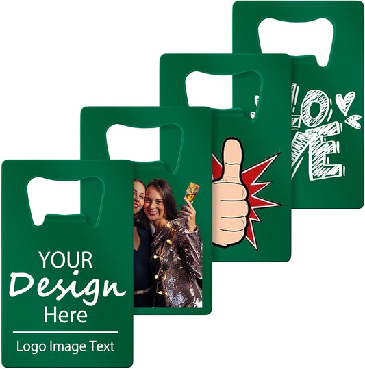 Personalized Credit Card Bottle Opener, Custom Stainless Steel Beer Bottle Opener, Upload Your Name/LOGO/Text, for Wedding Favors, Brewery, Bar, Anniversaries, Party (Green)