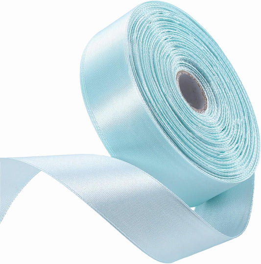 1 Inch Light Blue Satin Ribbon 50 Yards Solid Fabric Ribbons for Gift Wrapping, Crafts, Floral Arrangements, Wedding, Party, Holiday Decor