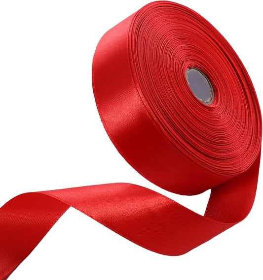 1 Inch Red Satin Ribbon 50 Yards Solid Fabric Ribbons for Gift Wrapping, Crafts, Floral Arrangements, Wedding, Party, Holiday Decor