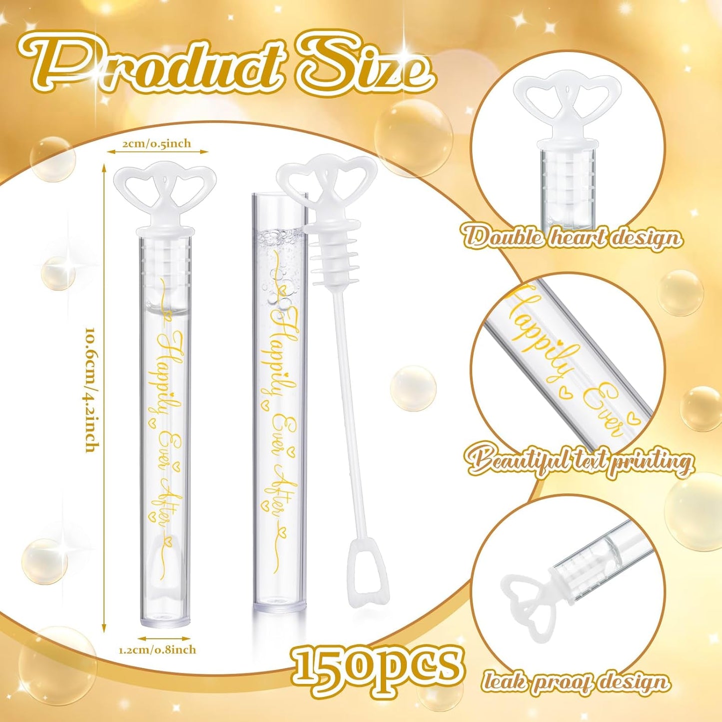 150 Pcs Bubble Wands Bulk for Wedding Party Mini Heart Wand with Bubble Solution for Wedding Bridal Showers Valentine Anniversary Graduation Birthday Supplies (White,Happy Ever After)