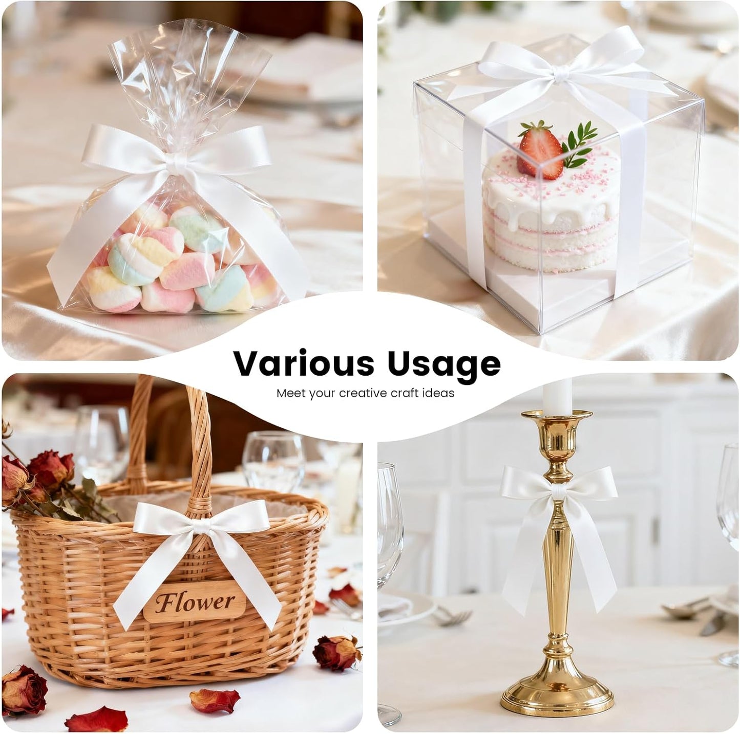 1 Inch 100 Yards Satin Ribbon White, Solid Color Fabric Ribbon for Gift Wrapping, Wedding, Polyester Gift Ribbon for Birthday Party Decoration, Craft, Hair, Floral, Sewing