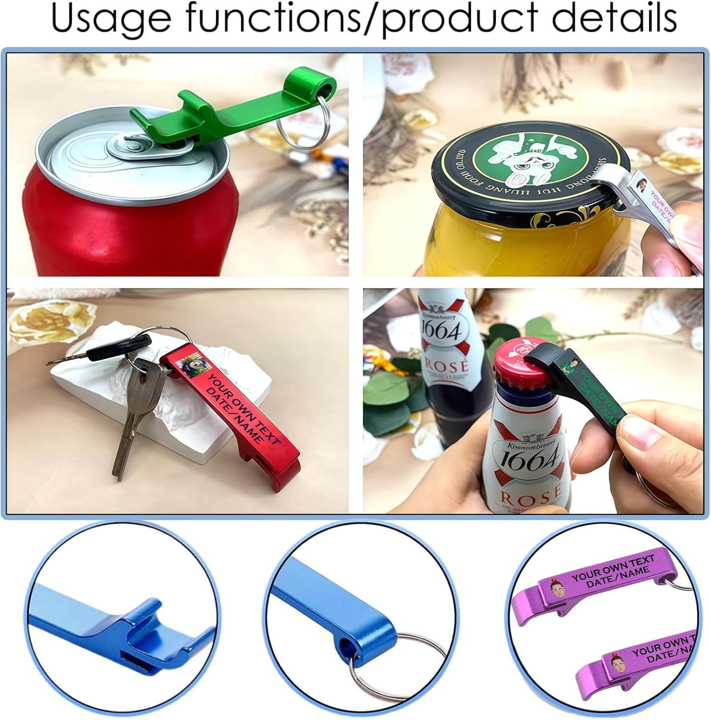 UBJVA Custom Bottle Opener Bulk Personalized Aluminum Bottle Opener Keychains with Text Logo Photo Wedding Favors Graduation Party Bar