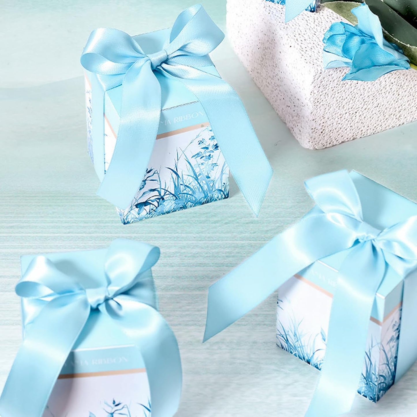 1 Inch Light Blue Satin Ribbon 50 Yards Solid Fabric Ribbons for Gift Wrapping, Crafts, Floral Arrangements, Wedding, Party, Holiday Decor