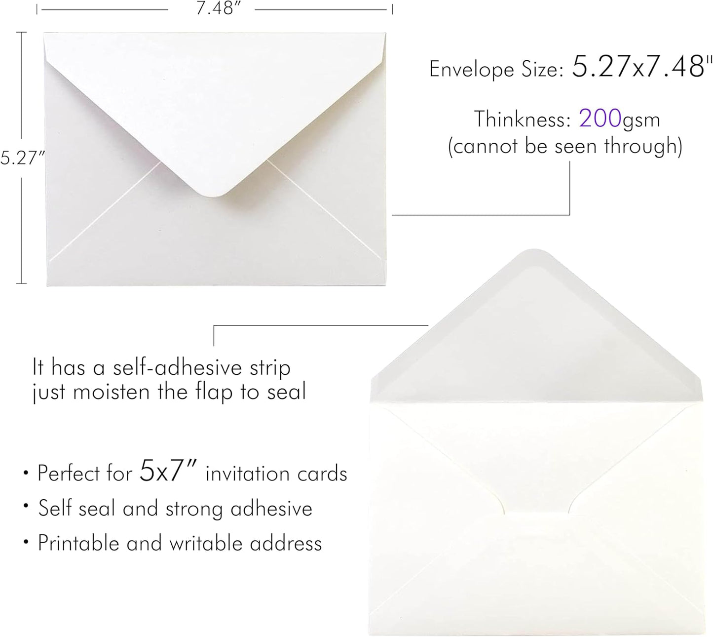 PONATIA 50 PCS/Pack 80lb Thick A7 Envelopes, 5.27 x 7.48'' Sparkle Ivory Heavy Duty Envelopes, Perfect for 5x7 Envelope Wedding Invitation Cards, Christmas Gift Cards, Acrylic Invitations, Photos