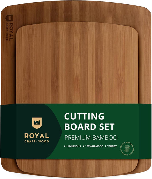 ROYAL CRAFT WOOD Wooden Cutting Boards for Kitchen Meal Prep & Serving - Bamboo Wood Serving Board Set with Deep Juice Groove Side Handles - Charcuterie & Chopping Butcher Block for Meat