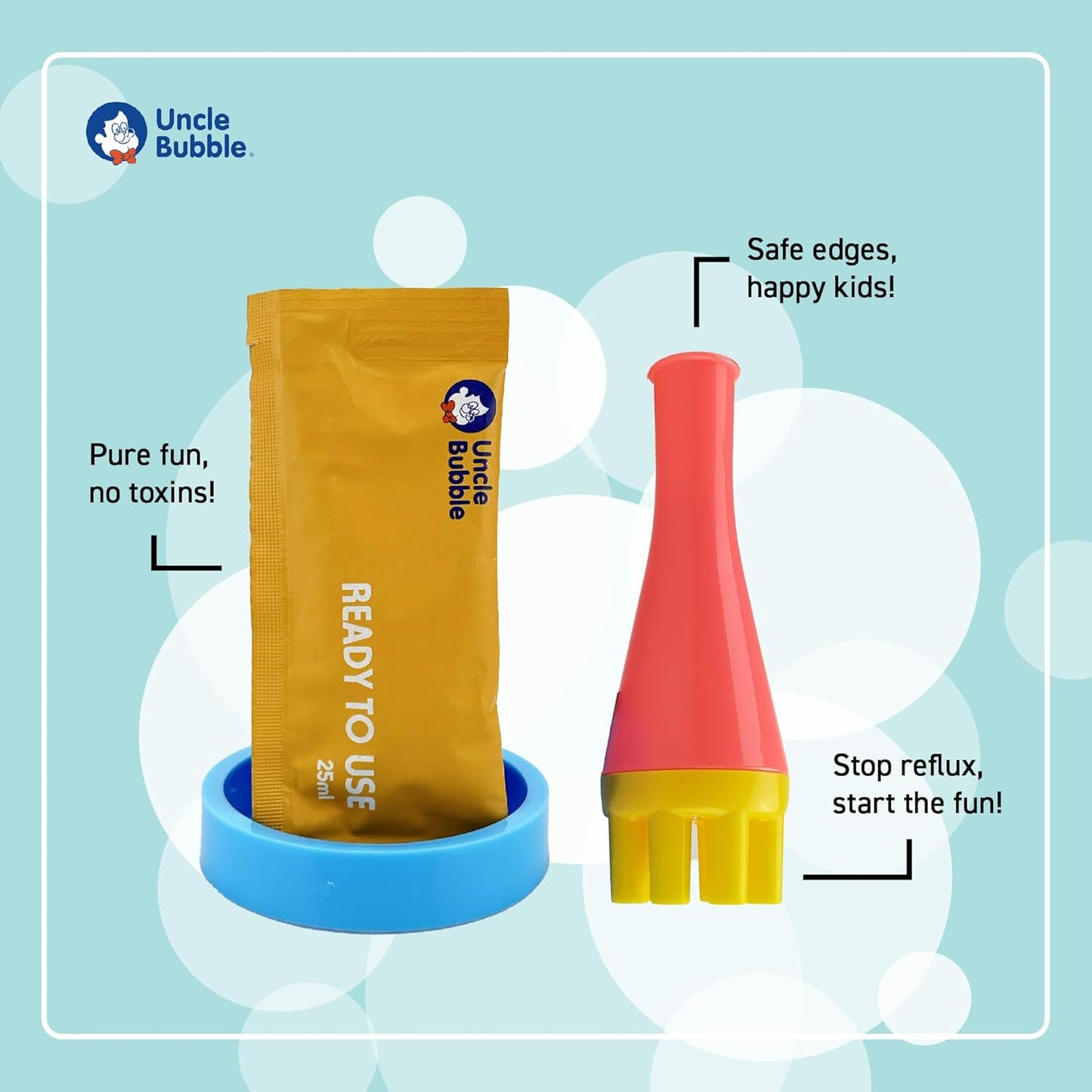 Uncle Bubble Mini Bubble Blower, Makes Thousands of Bubbles, for Kids and Toddlers, Plastic Reduction Version