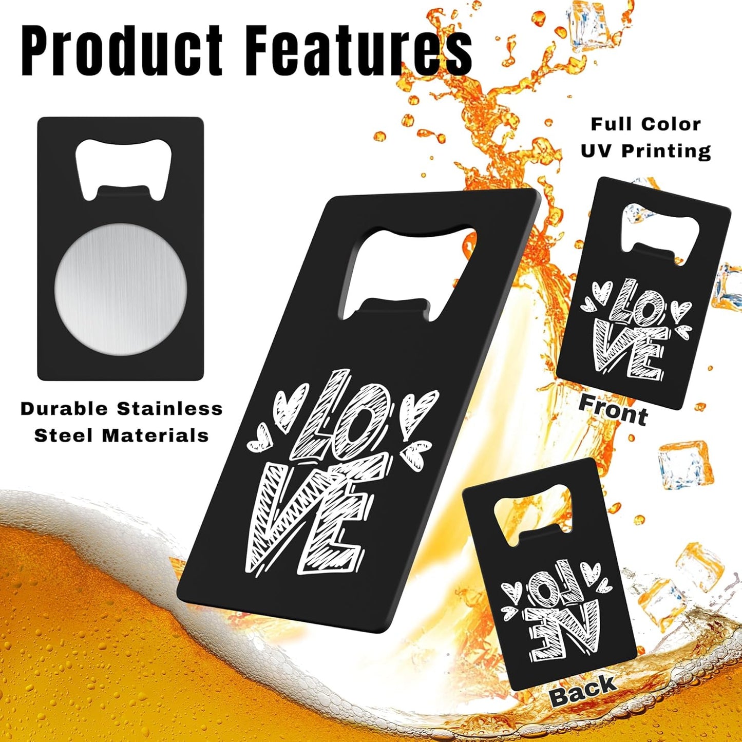 Personalized Credit Card Bottle Opener, Custom Stainless Steel Beer Bottle Opener, Upload Your Name/LOGO/Text, for Wedding Favors, Brewery, Bar, Anniversaries, Party (Yellow)