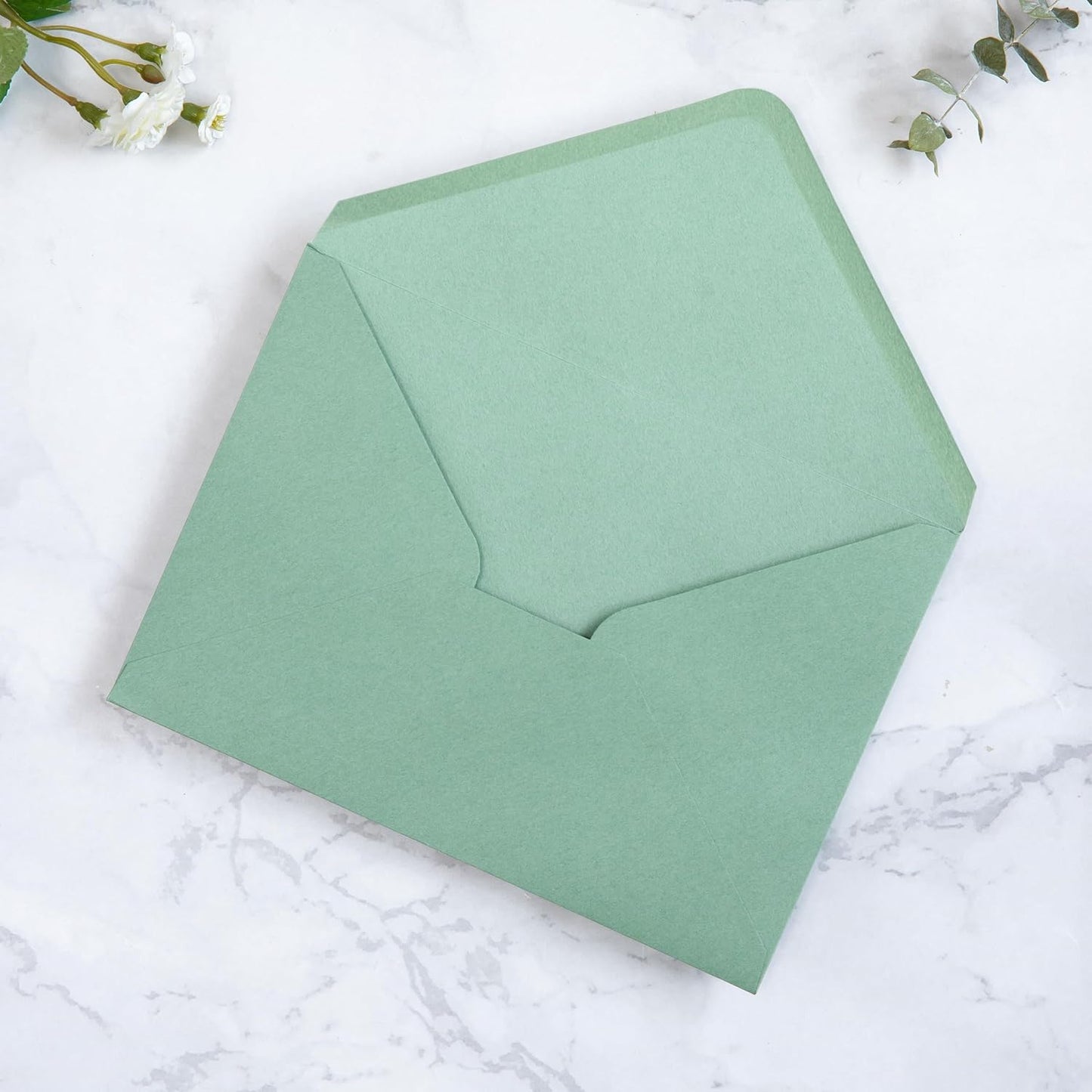 PONATIA 50PCS A7 Envelopes, 5.25x7.5 Sage Green Envelopes, Perfect for 5x7 Wedding Invitation Cards, Christmas Gift Cards, Greeting Cards, Birthday Baby Shower Invitations