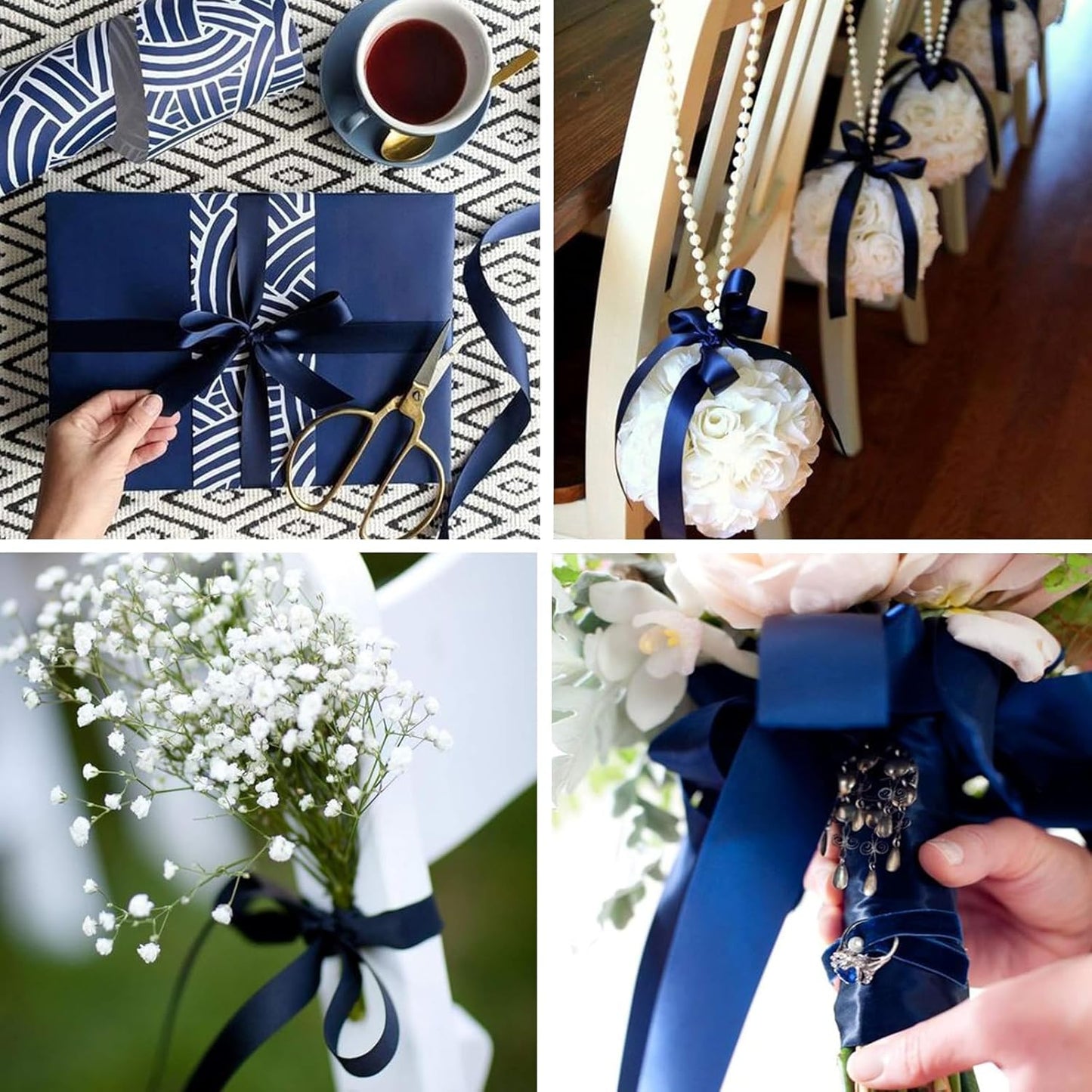 1 Inch Navy Blue Satin Ribbon 50 Yards Solid Fabric Ribbons for Gift Wrapping, Crafts, Floral Arrangements, Wedding, Party, Holiday Decor