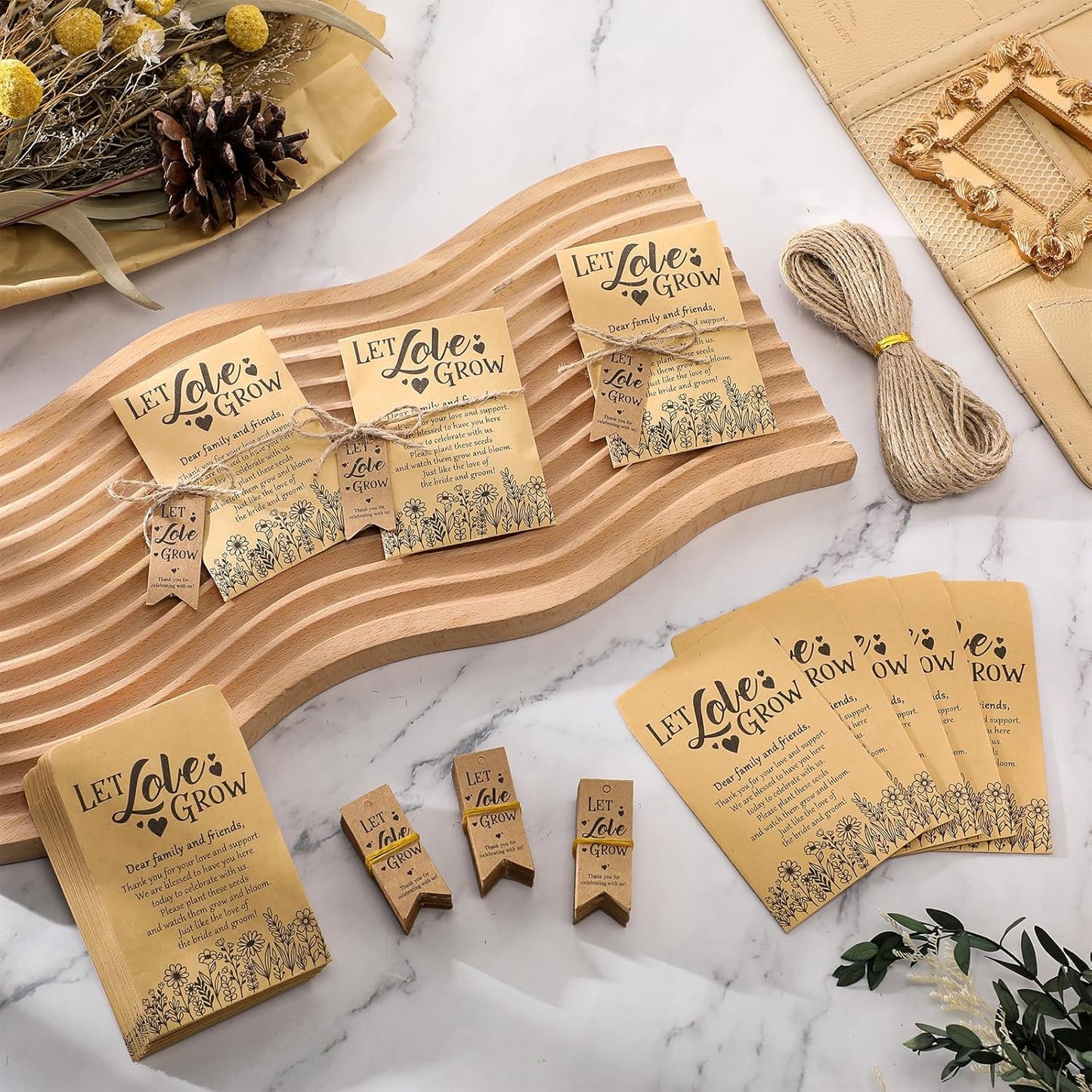 50 Sets Let Love Grow Wedding Favors for Guests Wedding Thank You Gifts Bulk Include Flower Seed Packets Tags and Hemp Ropes Craft Envelops for Bridal Shower Engagement Party Favors