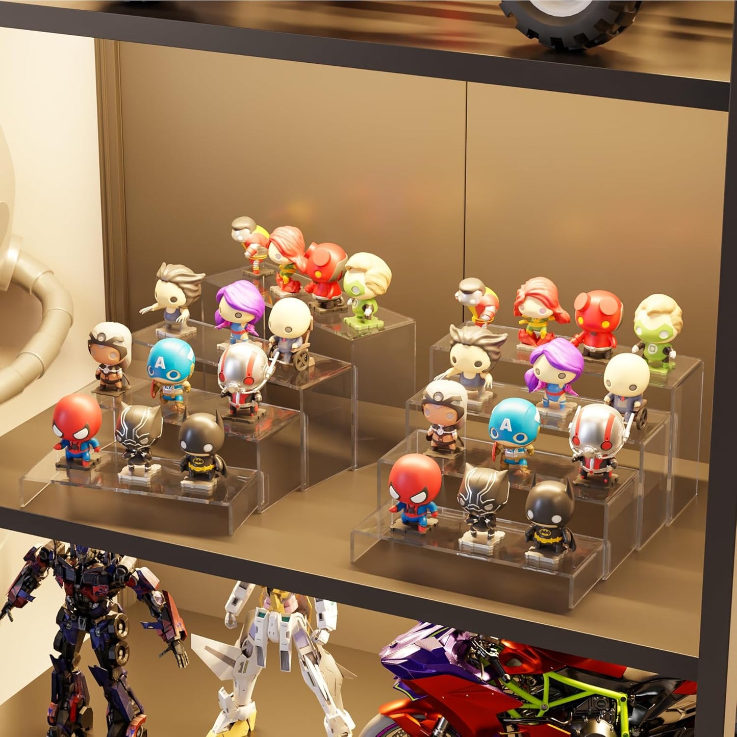 Black Matte Metal Display Stand,8 Pcs 2 Set Display Risers, Metal Rectangular Display Shelf for Showcase, Dessert, Toys, Perfume (Clear, L7 x8 x9)