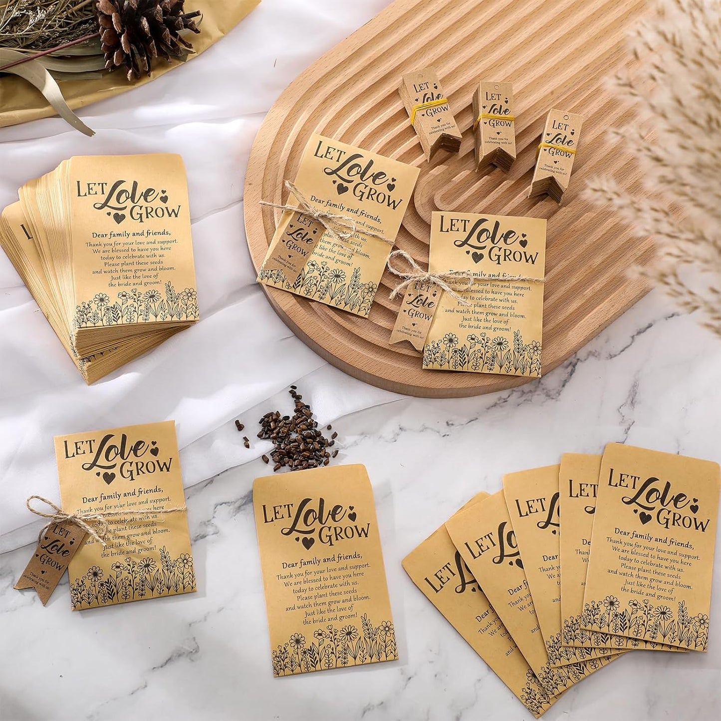 150 Sets Let Love Grow Wedding Favors for Guests Wedding Thank You Gifts Bulk Include Flower Seed Packets Tags and Hemp Ropes Craft Envelops for Bridal Shower Engagement Party Favors