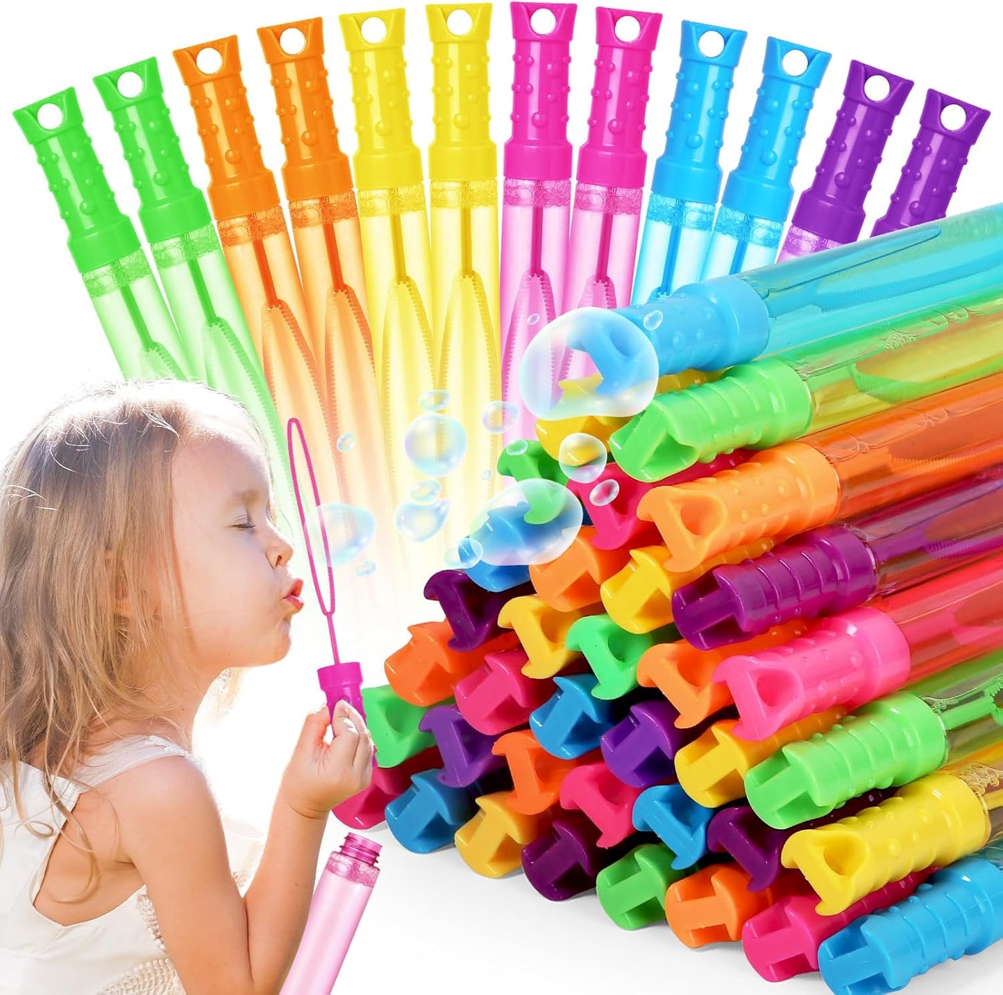 Bubble Wand, 72 Pcs Bubble Wands Bulk in 6 Colors, Bubble Party Favors for Kids, Summer Toys, Indoor Outdoor Activity, Themed Birthday, Wedding, for Girls & Boys