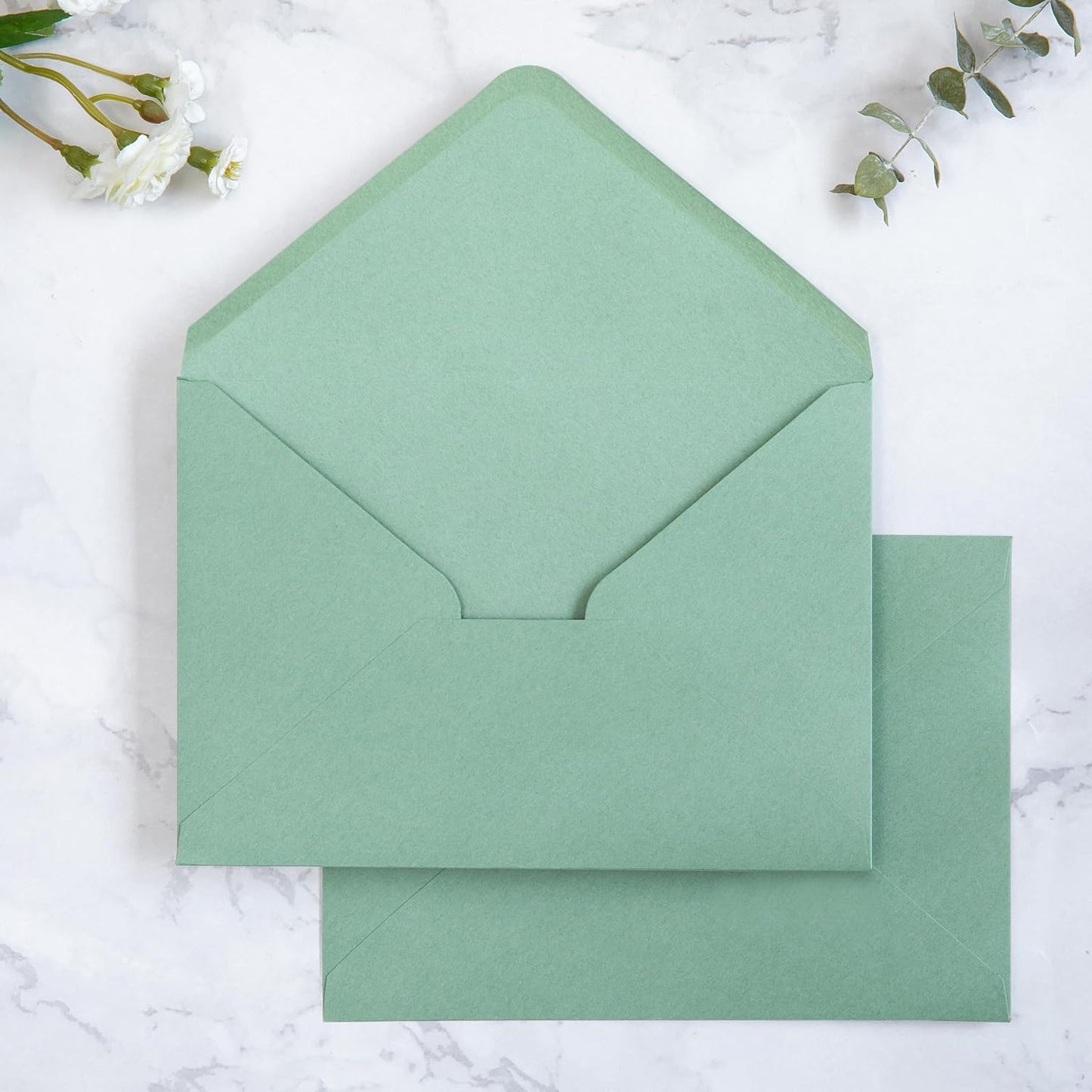 PONATIA 50PCS A7 Envelopes, 5.25x7.5 Sage Green Envelopes, Perfect for 5x7 Wedding Invitation Cards, Christmas Gift Cards, Greeting Cards, Birthday Baby Shower Invitations