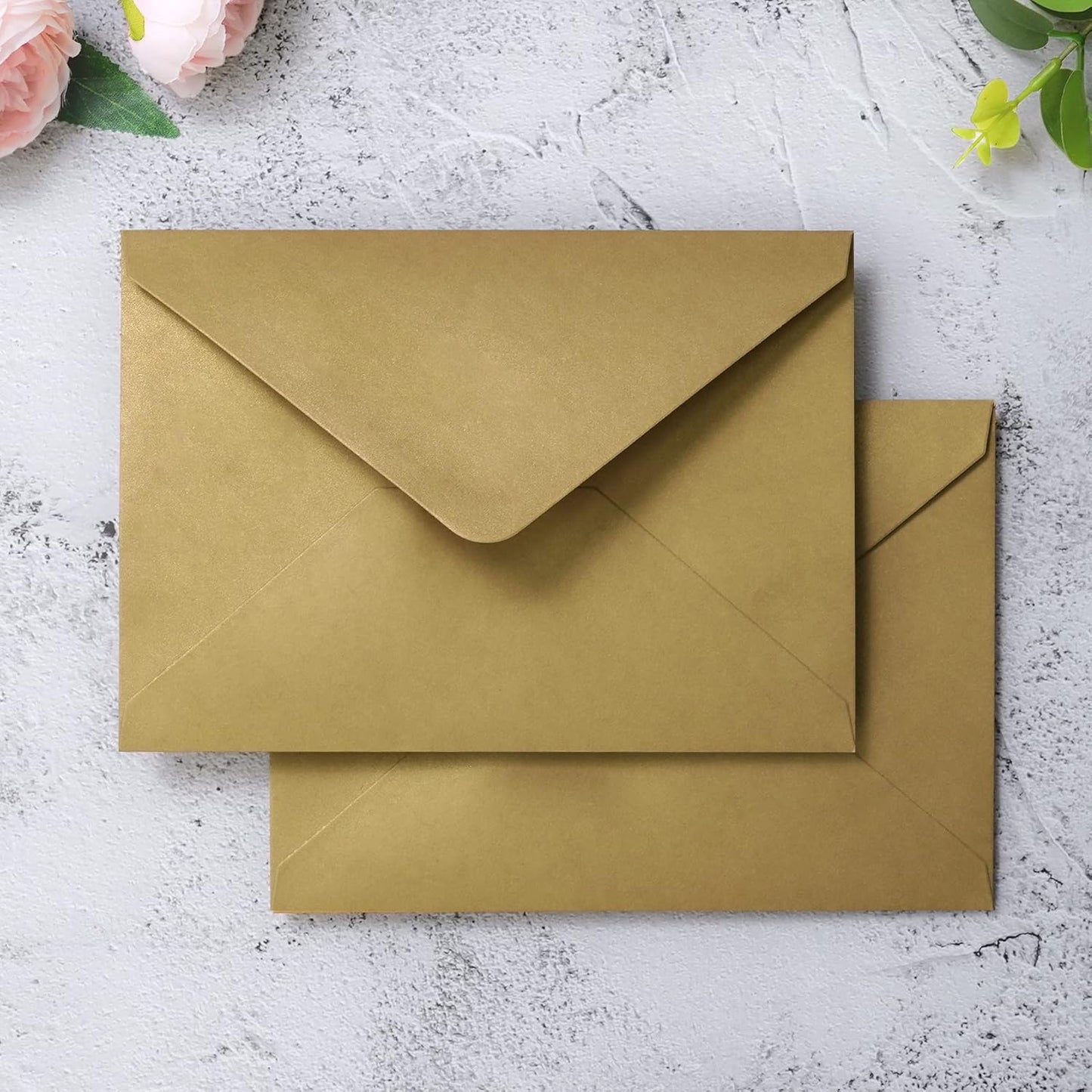 PONATIA 50 PACK A7 Envelopes, 5.25 x 7.5'' Dark Gold Shiny Envelopes For 5x7 Weddings Invitation Cards, Graduation Invite, Acrylic Invitations, Photos…