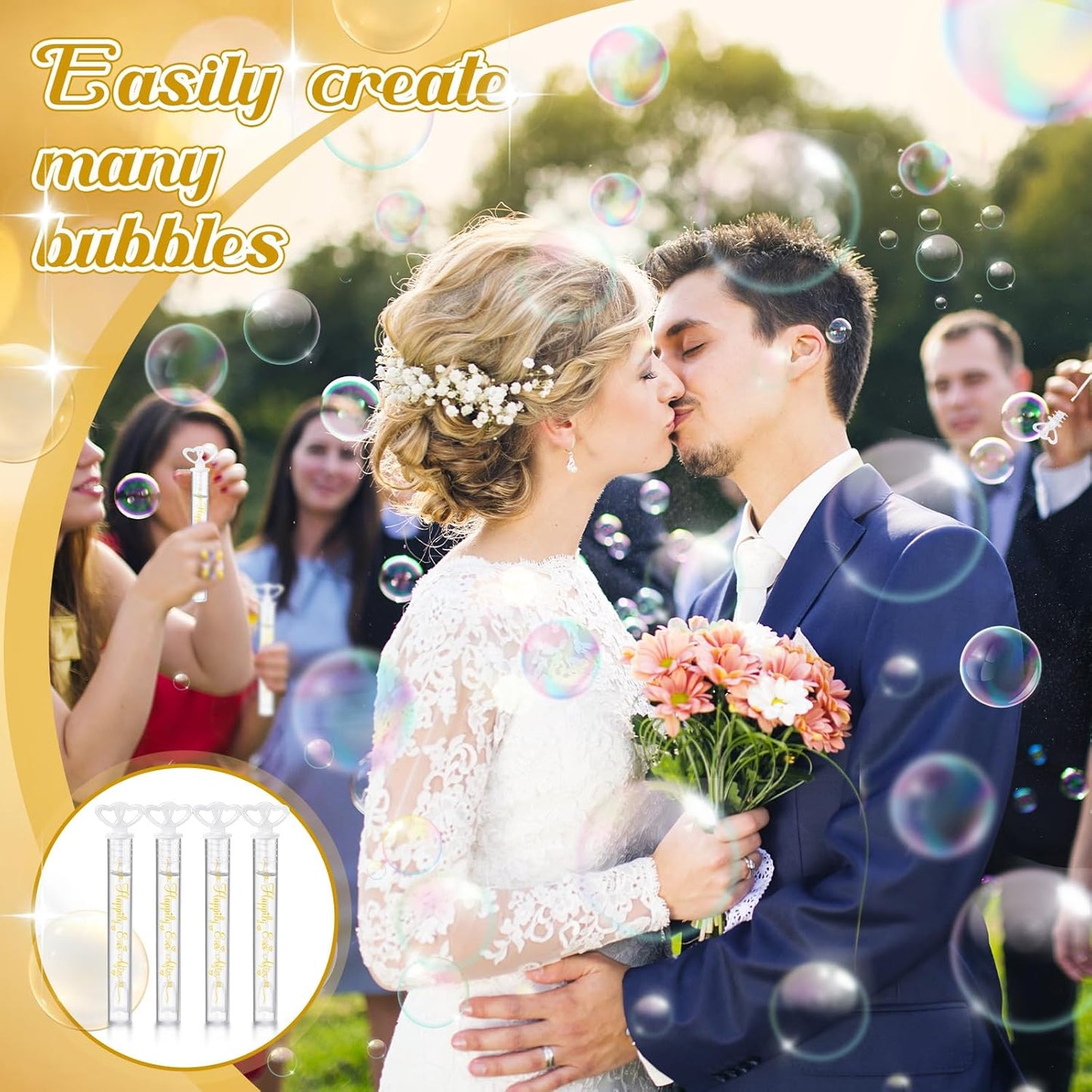 150 Pcs Bubble Wands Bulk for Wedding Party Mini Heart Wand with Bubble Solution for Wedding Bridal Showers Valentine Anniversary Graduation Birthday Supplies (White,Happy Ever After)