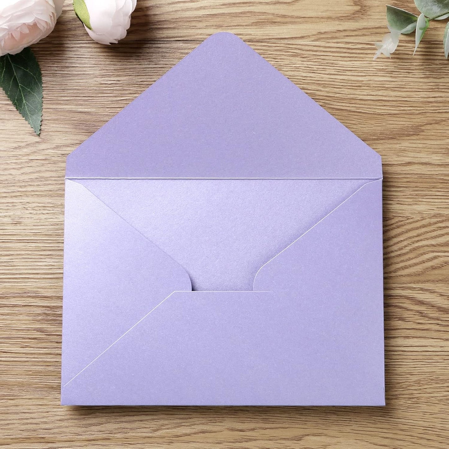 PONATIA 50 PCS/Pack Sparkle Lilac A7 Envelopes, 5.25 x 7.48'' Light Purple 5 x 7 Envelopes Perfect For Wedding Invitations Cards, Christmas Gift Cards, Acrylic Invitations, Photos