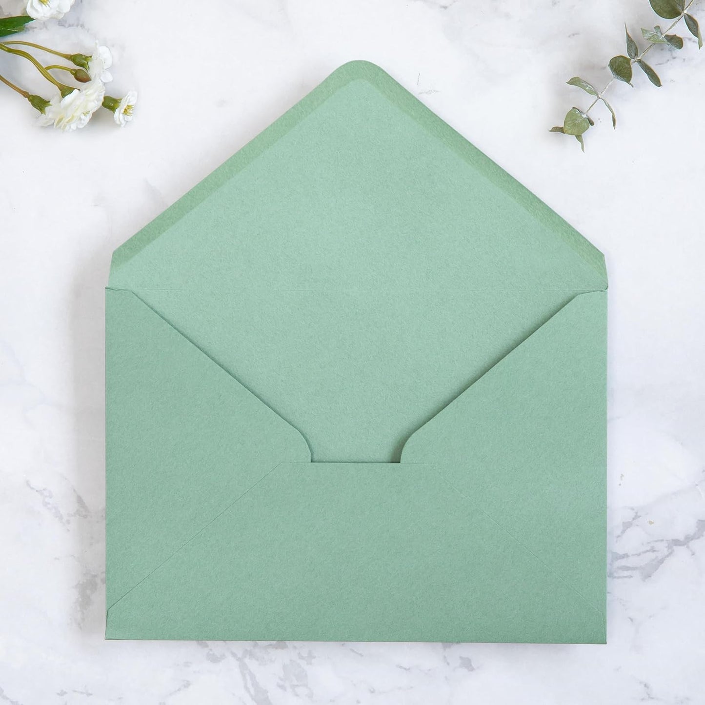 PONATIA 50PCS A7 Envelopes, 5.25x7.5 Sage Green Envelopes, Perfect for 5x7 Wedding Invitation Cards, Christmas Gift Cards, Greeting Cards, Birthday Baby Shower Invitations